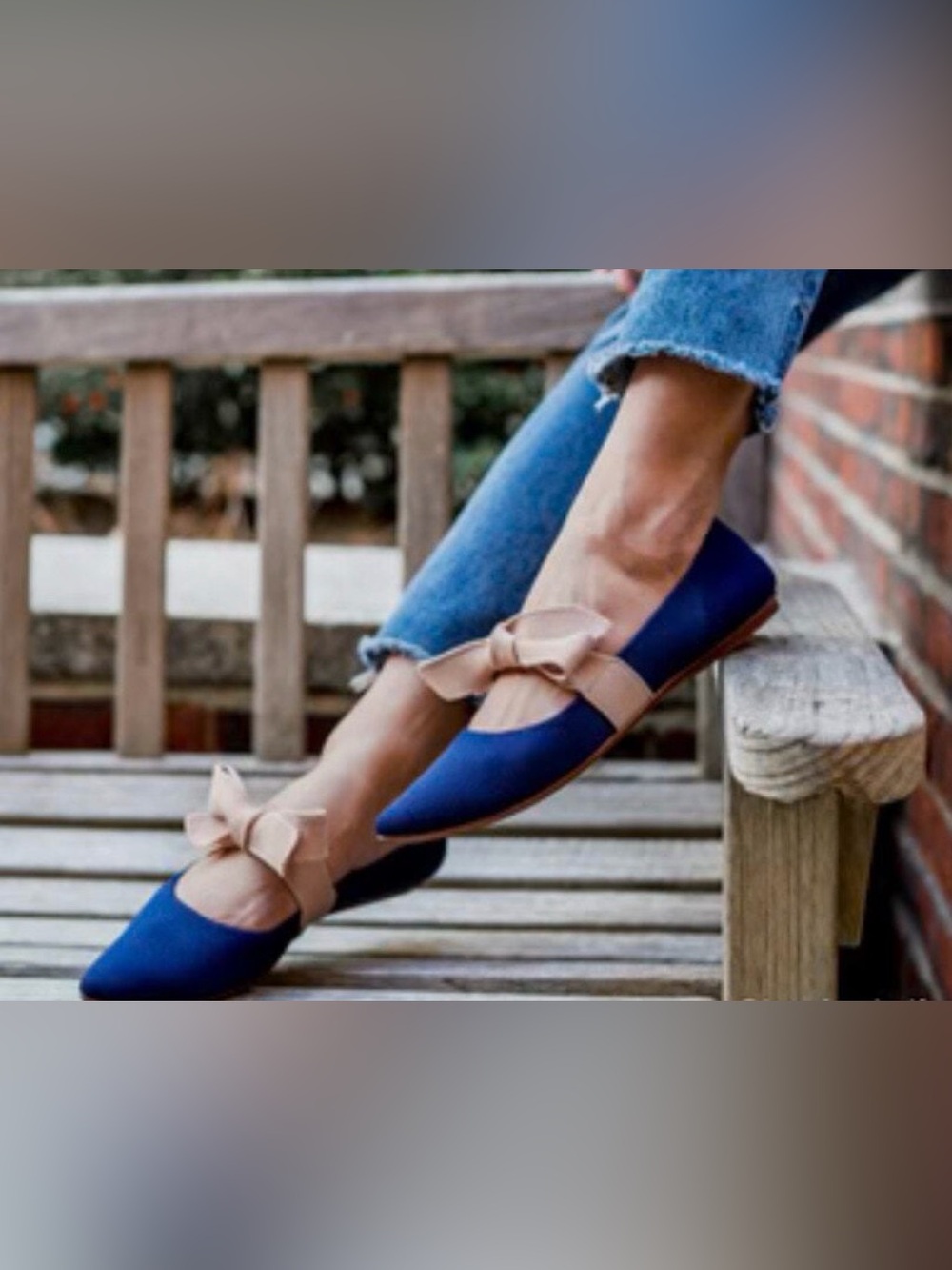 Rothy's Navy Blue Pointed Flats with Beige Bow